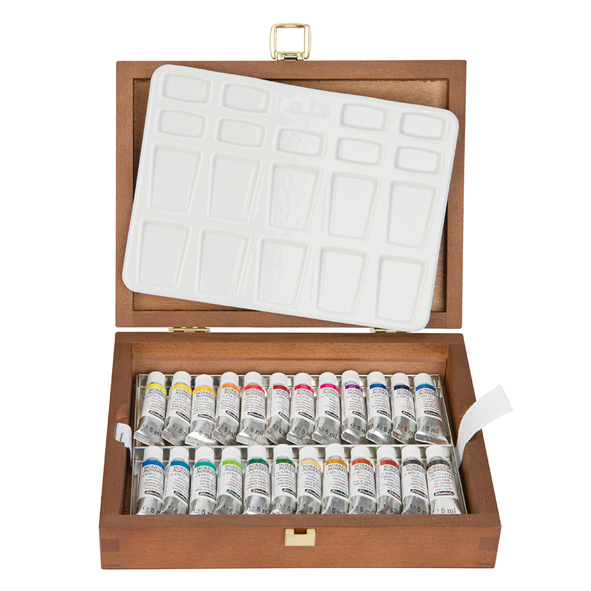 Holzkasten nussbaum-gebeizt, 24 x 5 ml