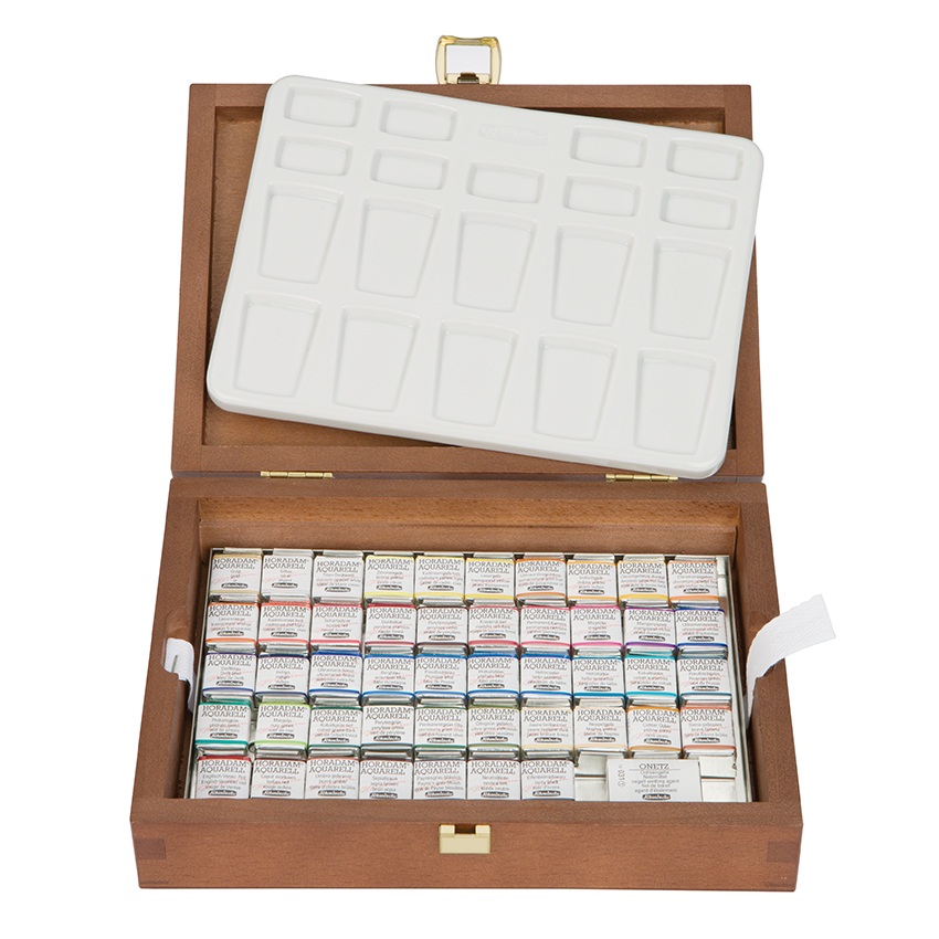 Holzkasten, nussbaum-gebeizt, 48 x 1/2 Näpfchen