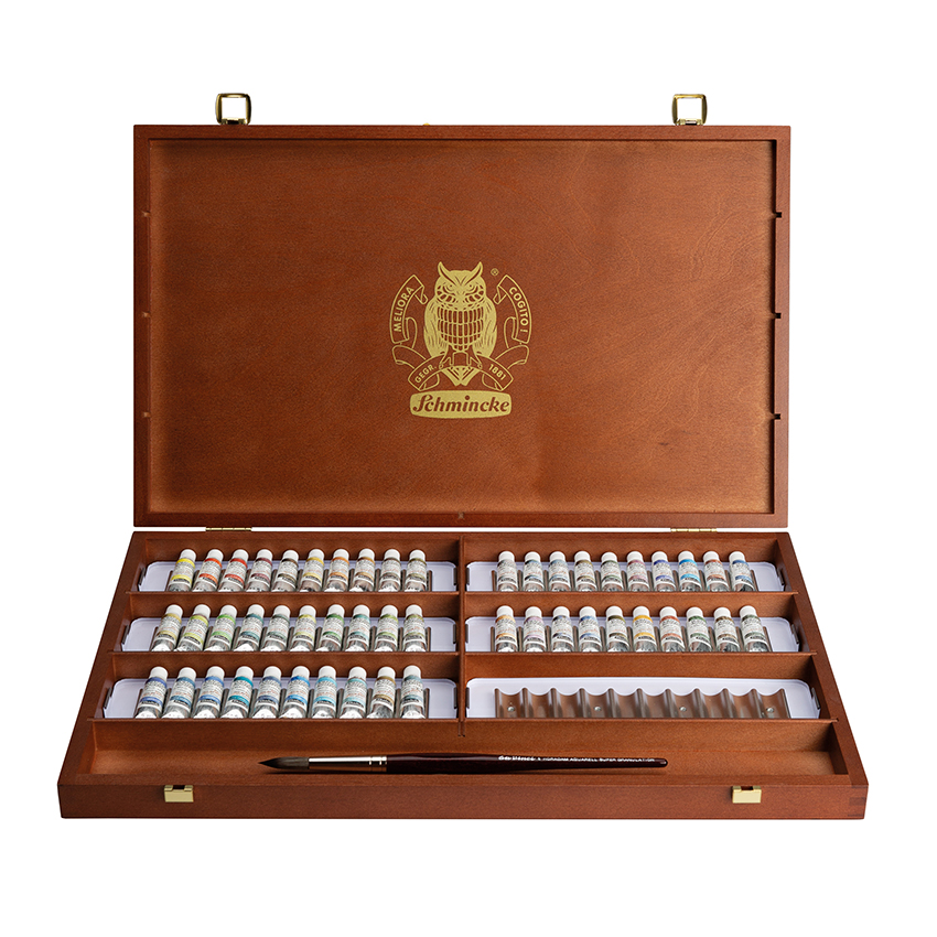 Holzkasten, nussbaum-gebeizt, 50 x 5 ml Tuben